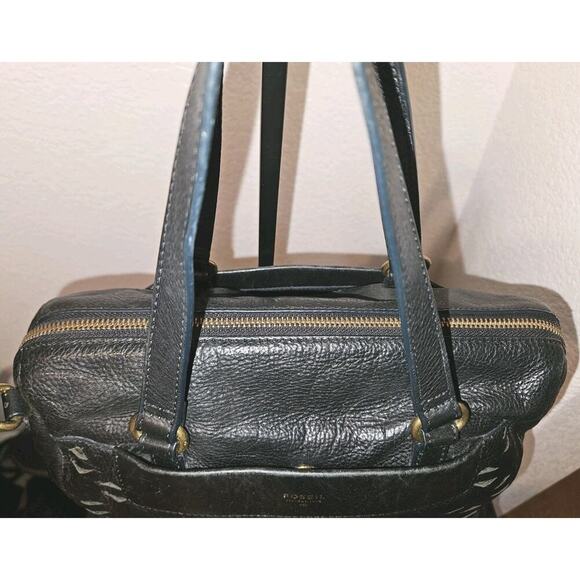 Fossil Amanda Perforated Satchel Handbag Black 11x8x5 *READ - Picture 5 of 15